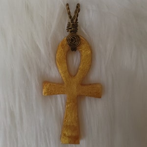 Gold Resin Ankh Cross Pendant - 20-inch Waxed Cord Necklace