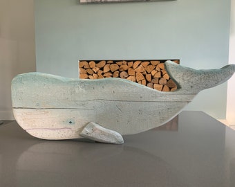 Home Decor, Reclaimed wooden whale, Moby whale wall decor, Nautical home decor, Coastal home decor, duck egg blue, Whale wall hanging
