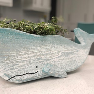 Rustic Wooden Whale Wall Art: Duck Egg Blue Coastal Decor