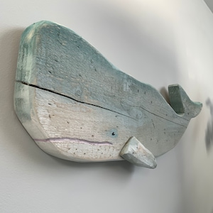 Home Decor, Reclaimed wooden whale, Moby whale wall decor, Nautical home decor, Coastal home decor, duck egg blue, Whale wall hanging