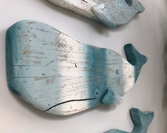 Wooden Whale, Nautical, Beach home decor, Whale wall hanging, Coastal sea theme, Duck egg blue, Rustic wall art, Large art piece, Moby whale