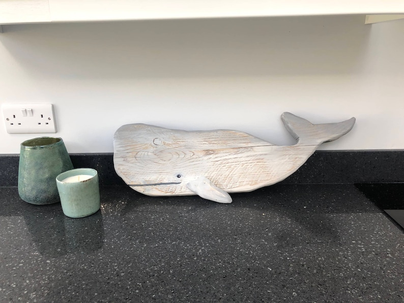 Whale Home Decor Wooden Whale Seaside Home Decor Beach Etsy