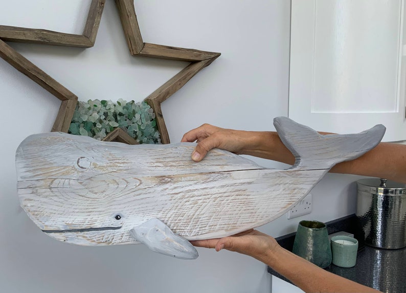 Whale Home Decor Wooden Whale Seaside Home Decor Beach Etsy