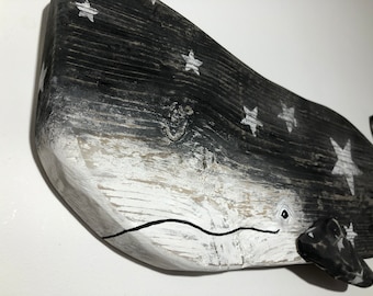 Rustic Wood Whale Wall Hanging: Coastal Beach House Decor
