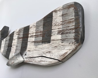Handmade Wooden Whale Wall Art: Rustic Coastal Decor