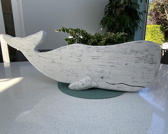Large Wooden Whale Wall Hanging: Rustic Beach House Decor