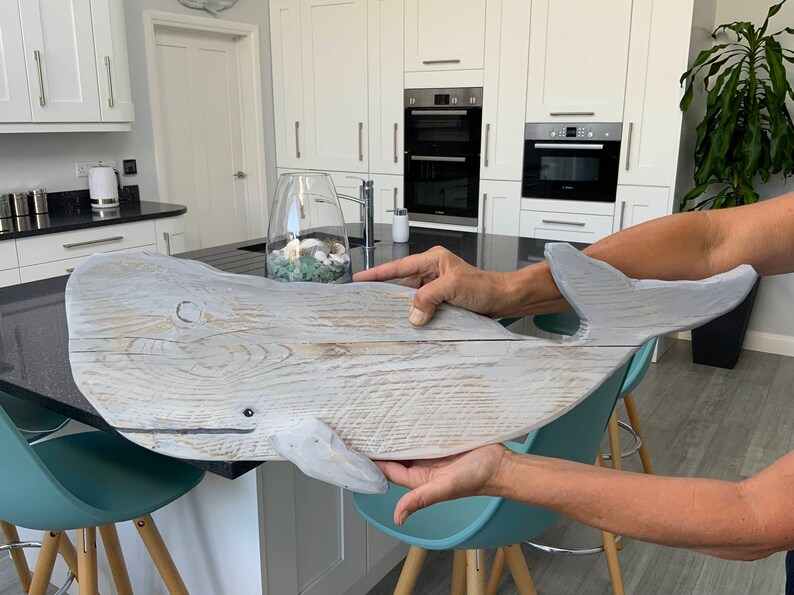 Whale Home Decor Wooden Whale Seaside Home Decor Beach Etsy