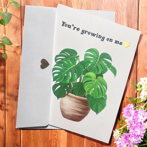 Tarjeta para amantes de las plantas - Regalo para amantes de las plantas - Tarjeta divertida de monstera - Linda tarjeta de amistad - Tarjeta de aniversario - Tarjeta de felicitación de plantas - Tarjeta en relieve