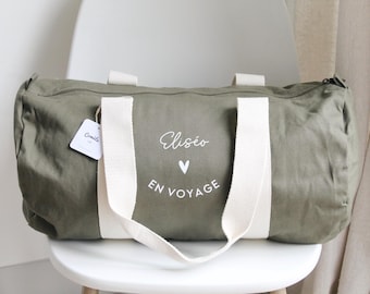 Personalized Organic Cotton Travel Bag – Custom Name Duffel, Baby Shower Gift, Maternity, Gym or Teacher Bag