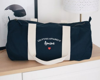 Personalized Organic Cotton Travel Bag – Custom Name Duffel, Baby Shower Gift, Maternity, Gym or Teacher Bag