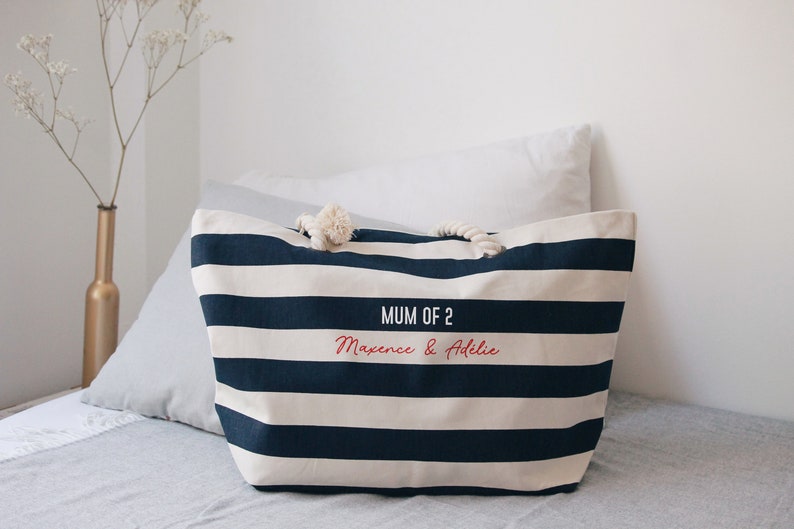 Sac de plage personnalisé en coton, idée de cadeau, cadeau maman, fête des mères