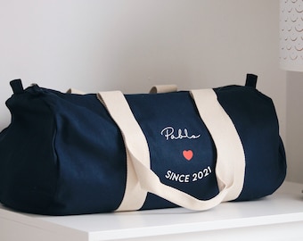 Personalized Organic Cotton Travel Bag – Custom Name Duffel, Baby Shower Gift, Maternity, Gym or Teacher Bag