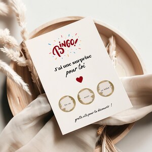 Carte à gratter surprise personnalisée Bingo - Bon cadeau personnalisé, bon pour, annonce grossesse, demande en mariage, message à gratter