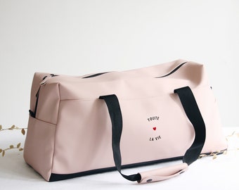 Grand sac de voyage personnalisé avec un prénom ou texte, cadeau bébé enfant ou adulte, simili cuir imperméable