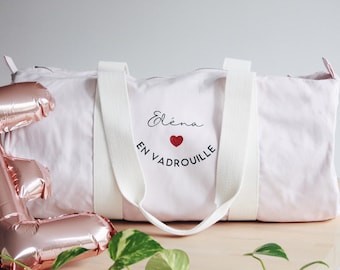 Personalized Organic Cotton Travel Bag – Custom Text Duffel, Baby Shower Gift, Maternity, Gym or Teacher Bag