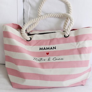 Personalisierte gestreifte Strandtasche aus Baumwolle - Muttertag, Geschenk für Sie, Geschenk für Mama, Urlaubstasche
