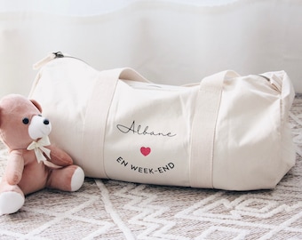 Personalized Organic Cotton Travel Bag – Custom Text Duffel, Baby Shower Gift, Maternity, Gym or Teacher Bag