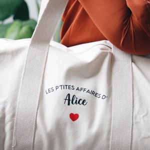 Personalisierte Reisetasche aus Bio-Baumwolle, Geschenk mit dem Vornamen des Kindes, Geburtsgeschenk, personalisiertes Geschenk