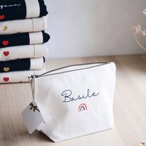 Pochette personnalisée avec un prénom, pochette ou trousse de toilette en coton, trousse maquillage, idée de cadeau
