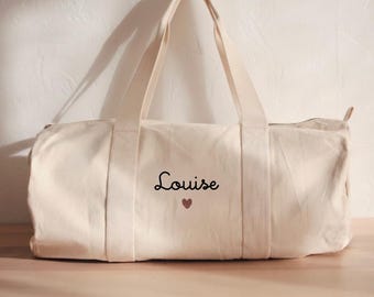 Personalized Organic Cotton Travel Bag – Custom Name Duffel, Baby Shower Gift, Maternity, Gym or Teacher Bag