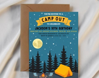Editable Camp Out Birthday Party Invitation | Camping Party | Camping Theme Party Invitation | Custom Birthday Invitation | Editable Invites
