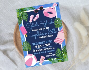 Flamingo Pool Party | Flamingo Birthday Invitation | Pool Party | Birthday Invitation | Editable Invite | Trendy Birthday | Girls Pool Party