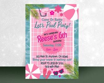 Barbie Pool Party | Barbie Birthday Invitation | Come on Barbie Let's Pool Party | Birthday Invitation | Editable Invites | Trendy Birthday