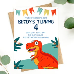 Dinosaur Party Invitation | Dino Party | Dinosaur Theme Party | Kids Party Theme | Kids Party Invite | Editable Invite | Thank you tags |
