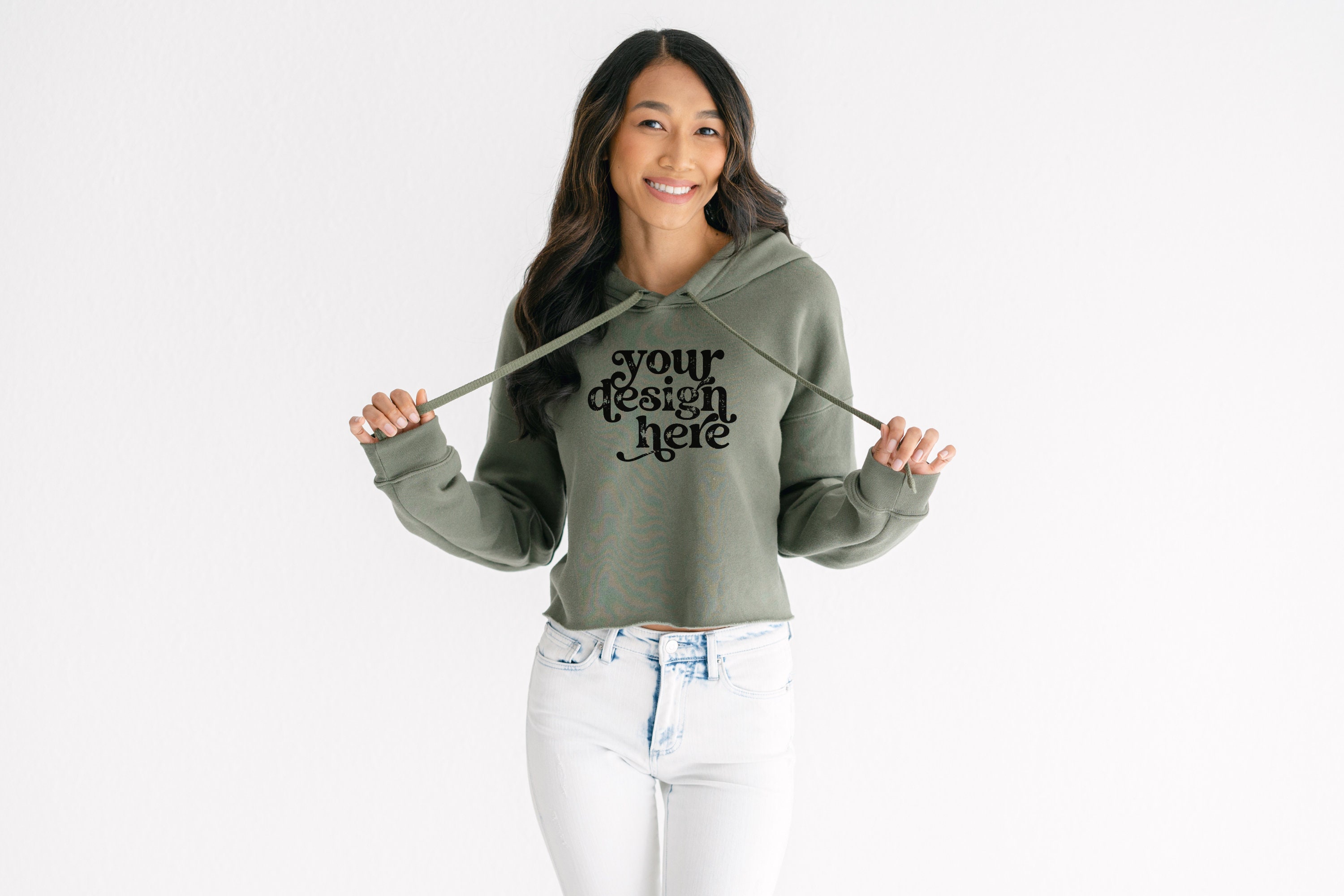 Green crop top hoodie online