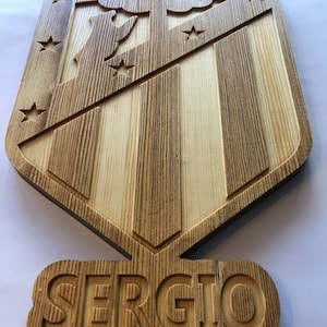 Arte en madera logotipo Atletico Madrid, Escudo Madrid, Escudos futbol, Regalo personalizado Escudo Atletico Madrid madera, customized signs