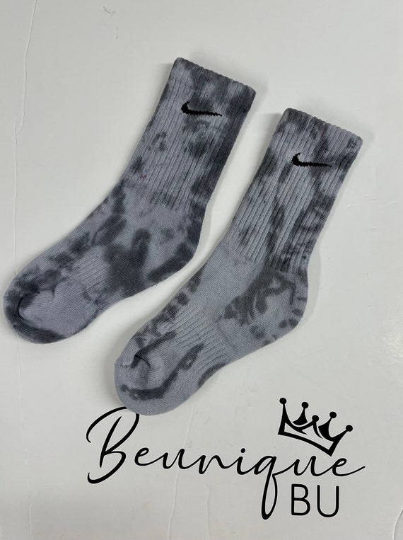 Tie dye socks hand dyed coloured Nike socks kids and adults Black marl