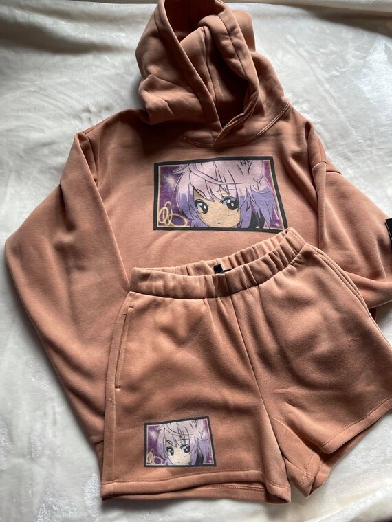 Purple Anime Print Hoodie Shorts Set Etsy Singapore
