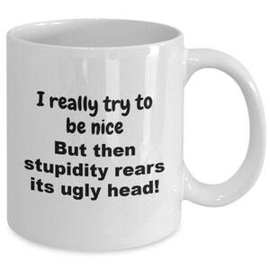Funny nice coffee cup, i really try to be nice coffee mug, stupid coffee cup, for friend, for coworker, for family