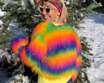 rainbow fluffy coat