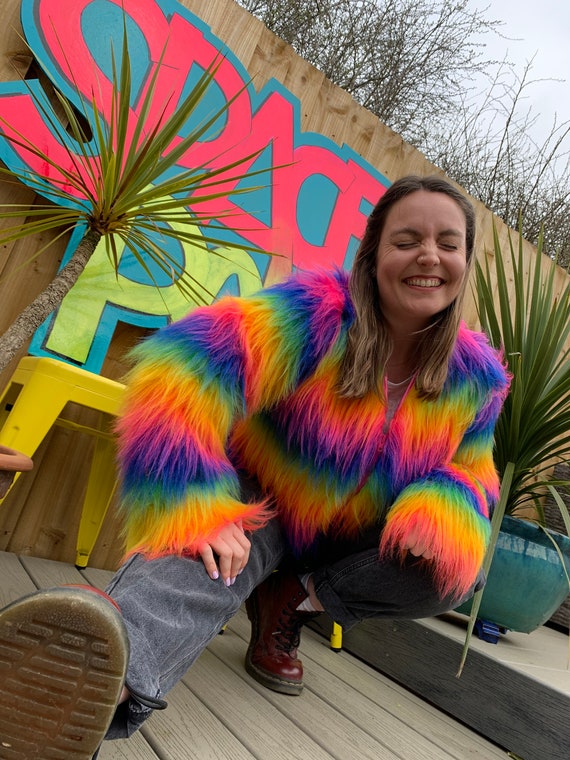 The barry Rainbow Faux Fur Jacket Etsy UK