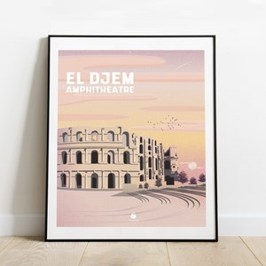 Poster Famous Places In Tunisia "El Djem" Wall decoration, Travel poster, Wall art, Digital wall art A2, A3 & A4, Art decor print