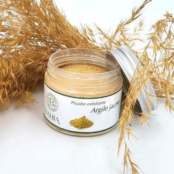 Argile Jaune Poudre Exfoliante, masque visage, argile pour exfoliation, Masque éclatant, Soin de la peau