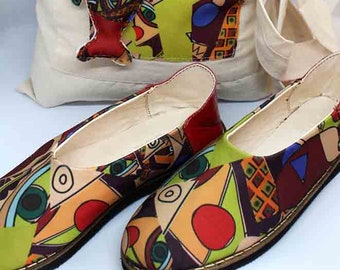 Fabric Moccasin In Geometric Patterns, women's fabric moccasin, women's shoe, flat shoes