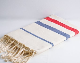 Beach Towel, White Fouta Xxl - 200 Cm X 100 Cm- Towel For Hammam, Sauna, Spa, Beach Or Picnic - 100% Cotton - Handmade