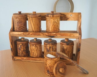 Shelf Spice Boxes in Olive Wood, Handmade Spice Rack in Olive Wood, Spice Boxes for Kitchen