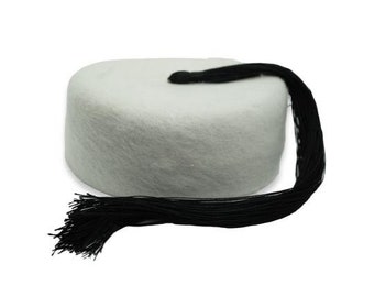 Tunesische Chechia mit Pompom aus weißer Wolle, handgemachte Chechia, handgemachte Chachia, muslimische Mütze, 100 % Wolle Chechia, tunesische Chechia