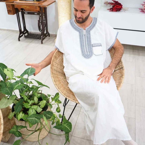 Jebba Tunisienne Blanche, djellaba pour homme, habit pour le mois du ramadan taille standard