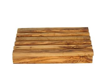 Olive Wood Bread Board, Removable Cutting Rack, Bread Board with Crumb Tray, Wooden Bread Rack, Cutting Board