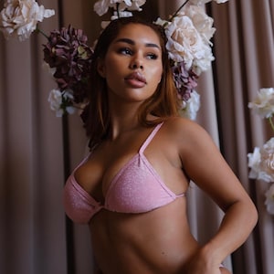 Pink Glitter Triangle Bikini Top Removable Padding String Bikini High-Quality Swimwear Women's Popular Swim Tops