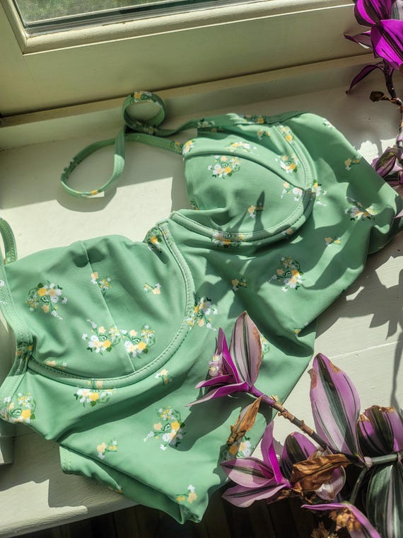 Green Floral Swimsuit Fairycore Flower Print One Piece Underwire Swimwear Classy Cottagecore Aesthetic High Quality Swim Cute Bathing Suits