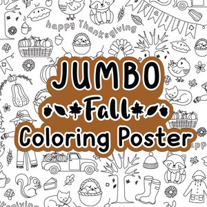 JUMBO Fall Coloring Poster, Thanksgiving Coloring Sheet for Party, Doodle Coloring Page, Kids Coloring Sheet, Homeschool Printable
