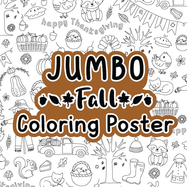 Jumbo Fall Thanksgiving Coloring Poster: Kids' Doodle Page (Digital Download)