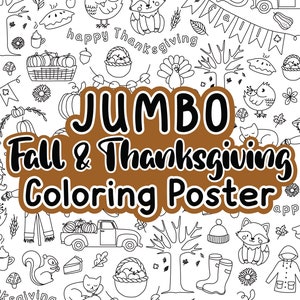 JUMBO Herbst-Färbung Poster, Herbst-Danksagung Malseite für Party, Doodle Malseite, Kinder Malseite, Homeschool Printable