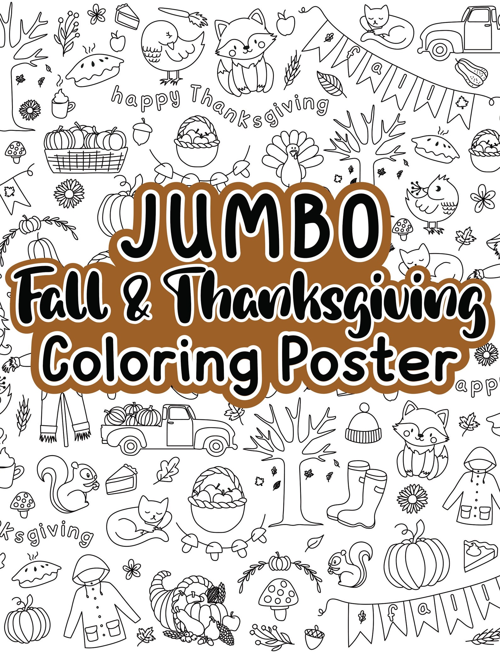 JUMBO Fall Coloring Poster, Fall Thanksgiving Coloring Sheet for Party