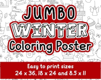 JUMBO winter kleurposter, kerst kleurbanner voor kinderen, vakantie kleurplaat, winter kleurplaat, homeschool afdrukbaar